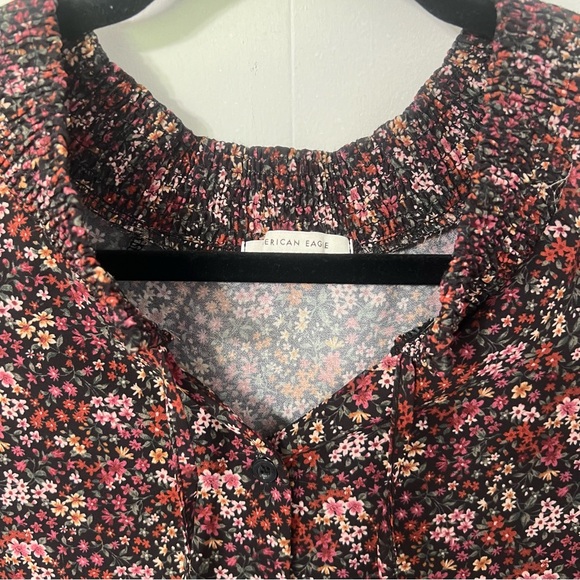 American Eagle Dark Ditzy Floral Tiered Boho Grunge Babydoll Mini Dress Size M - Picture 7 of 13